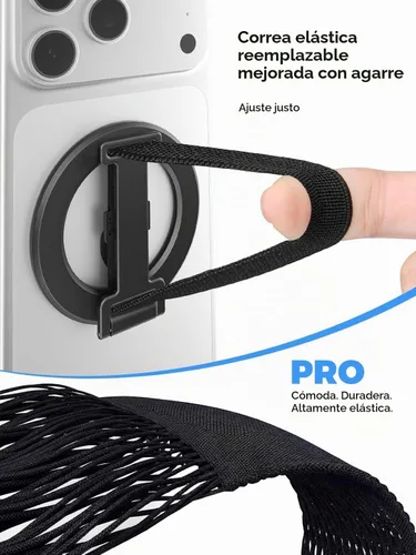 Vista 6 de SUPERONE para soporte de teléfono MagSafe con banda para dedo, soporte de anillo magnético removible con soporte lateral y asa para dedo, accesorios