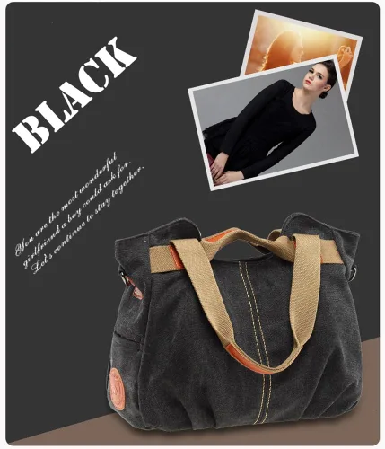 Vista 7 de Bolsos para Mujeres Damas Vintage Hobo de Lona Diarios Monedero Hombro Tote Comprador Bolso de Mano Negro