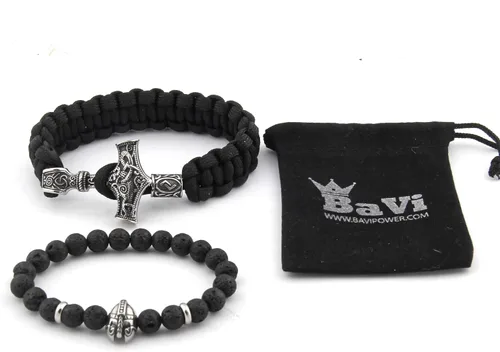 Vista 5 de BAVIPOWER Viking Mammen Thor Hammer - Pulsera trenzada con 4 opciones de longitud, acero inoxidable, joyería pagana Asatru para hombres y mujeres