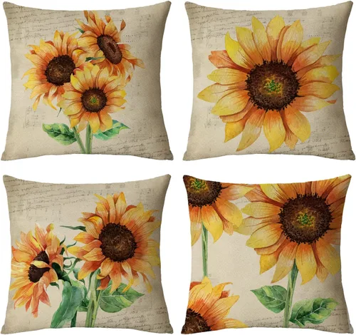 Vista 13 de Juego de 4 fundas de almohada decorativas de color rosa de 16 x 16 pulgadas, fundas de almohada cuadradas con flores de primavera y verano