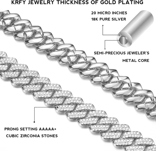Vista 5 de Krfy Cadena de eslabones cubanos para hombres y mujeres cadena de eslabones cubanos de diamante cadena de eslabones cubanos de Miami cadena cubana