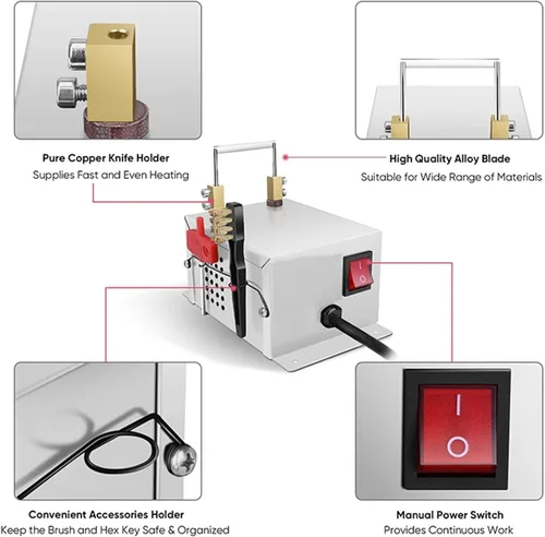 Vista 2 de 30W Electric Hot Knife Rope Cutter, Desktop Hot Cutting Machine, with Copper Brush and Wrench, Max Temperature 500℃, Cutting Width Max.60mm, for