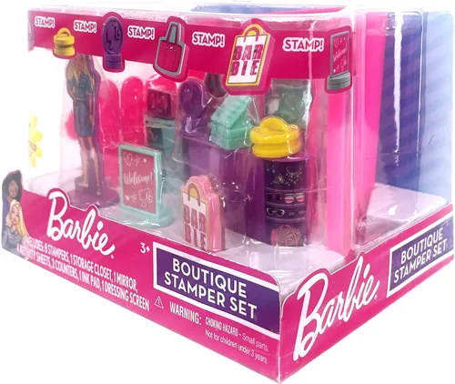 Vista 2 de Barbie Juego de sellos de boutique, sellos creativos para que los niños exploren la imaginación y el diseño, kit de sellos aptos para niños