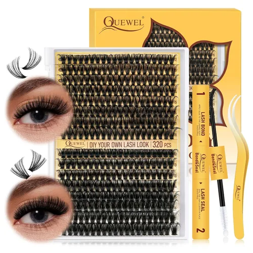 Vista 45 de Kit de racimos de pestañas QUEWEL, 320 piezas, extensiones de pestañas en racimo de 30D, racimos de pestañas de 9-16mm, kit de pestañas dispersas