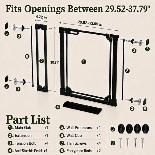 Vista 2 de WAOWAO Puerta transparente para bebés para escaleras, diseño moderno, acrílico con cierre automático, puerta para mascotas, 29.52-37.79 pulgadas
