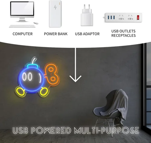 Vista 4 de Señal de Neón de Juegos para Decoración de Habitación de Juego, Luces de Neón de Anime Enchufables y Regulables con USB para Dormitorio de Niños