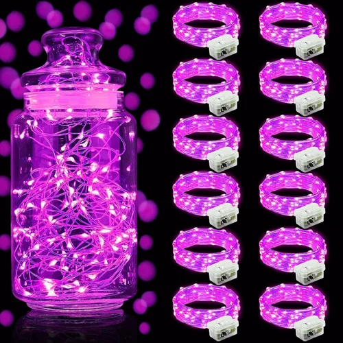 Vista 20 de Aogist Paquete de 24 luces de hadas, 3 modos, 2,1 metros, 20 luces LED, impermeables, cable plateado, funcionan con pilas, mini luces de alambre
