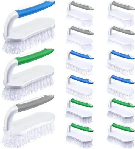 Vista 9 de Lallisa 12 piezas de cepillos para limpieza con mango, cómodo de agarrar, resistentes, flexibles y rígidas, cepillos a granel para ducha, baño, verde