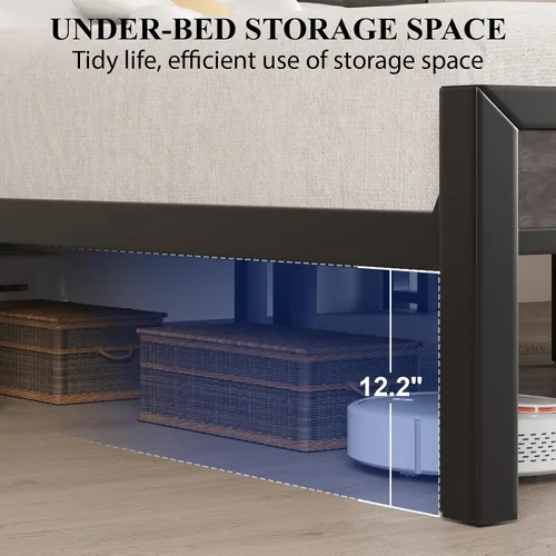 Vista 30 de LOEWAY Base de cama tamaño Queen con cabecero de almacenamiento y luces LED, color gris