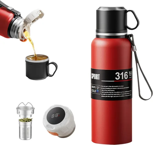 Vista 8 de Botella de agua aislada de boca ancha de acero inoxidable a prueba de fugas al vacío de doble pared, vaso de té con infusor, taza, tapa; termos