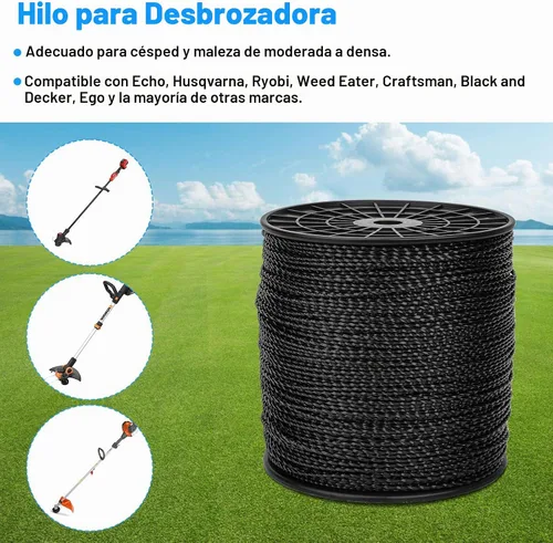 Vista 2 de RO6G Cuerda de 5 libras, línea de recortadora de hilo comercial Twist, cuerda Wacker para recortadora de malezas Echo Black Diamond/String Trimmer