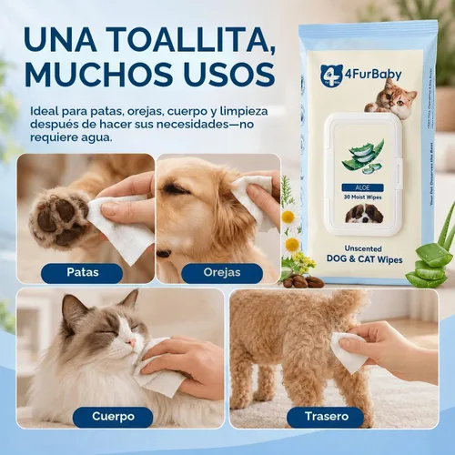 Vista 5 de Toallitas para perros para patas y traseros, sin perfume, 30