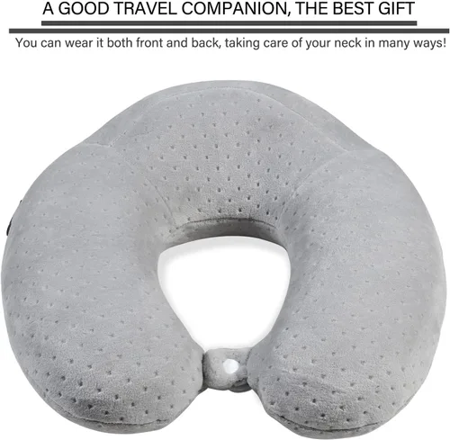 Vista 2 de Almohada de viaje para dormir, almohada de viaje de espuma viscoelástica gris en forma de U, almohada de avión para cabeza y cuello, almohada