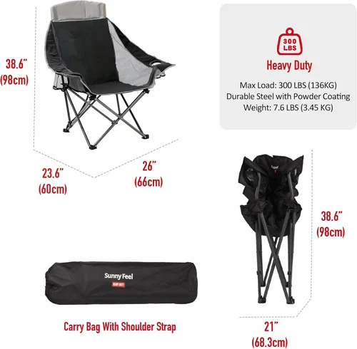 Vista 3 de SUNNYFEEL Silla de campamento acolchada XL de gran tamaño, sillas de campamento plegables resistentes con portavasos y bolsa de transporte, sillas