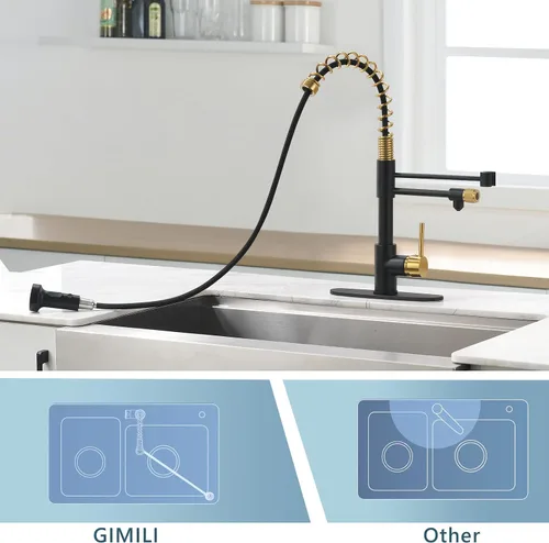 Vista 6 de GIMILI Grifo de agua potable negro y dorado 3 en 1 estilo comercial desplegable con filtro de una sola manija para sistema de filtración de agua