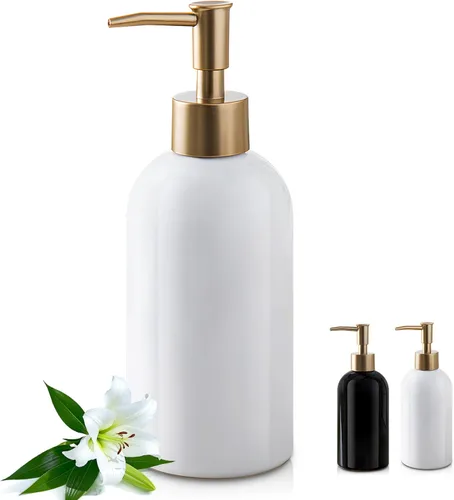 Vista 8 de Dispensador de jabón para platos recargable dorado para fregadero de cocina, botella dispensadora de jabón de manos para fregadero de encimera
