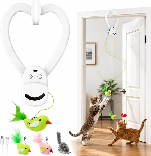 Vista 9 de Juguetes interactivos para gatos de interior: varita de plumas de ave voladora automática, ejercicio de persecución, enriquecimiento, estimulación