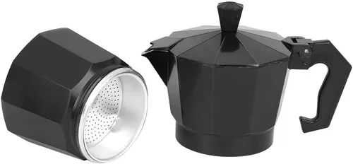 Vista 6 de Olla para hacer café expreso, 5.1 fl oz, 3 tazas de aluminio, cafetera italiana espresso greca, cafetera percoladora (negro)