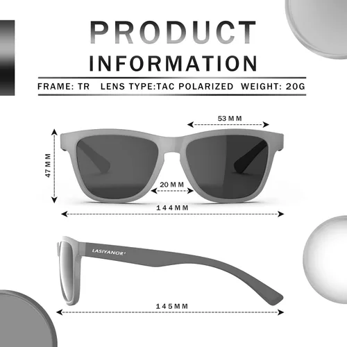 Vista 2 de Lasiyanor Gafas de sol polarizadas cuadradas TAC ligeras, marco TR90, protección UV400, gafas de sol de diseño moderno para hombres y mujeres
