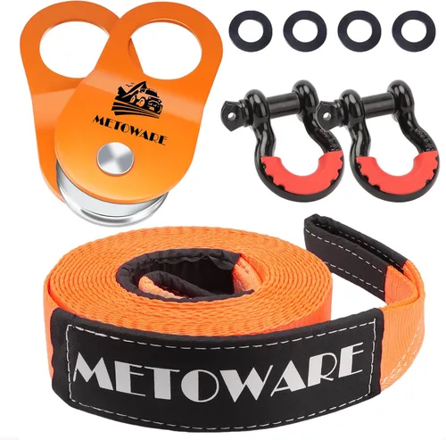 Vista 11 de METOWARE Kit de Recuperación Todo Terreno - Protector de Árboles de 3" x 8', Correa de Remolque de 3" x 20', Polea de Bloque de Tracción de Servicio