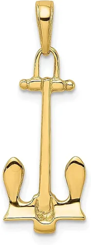 Vista 3 de Collar con colgante de oro amarillo de 14 quilates 3D azul marino náutico con anclaje náutico para marineros y marineros militares, joyería fina
