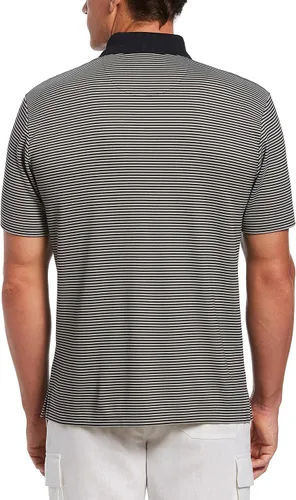 Vista 2 de Cubavera Polo otomano de manga corta con capas y textura de rayas para hombre