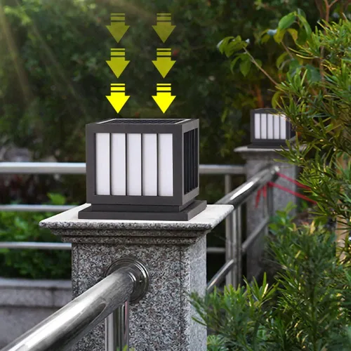 Vista 3 de Luces de poste al aire libre, luz solar de poste al aire libre de acero inoxidable vidrio luz de jardín IP55 impermeable poste luz hogar Villa valla