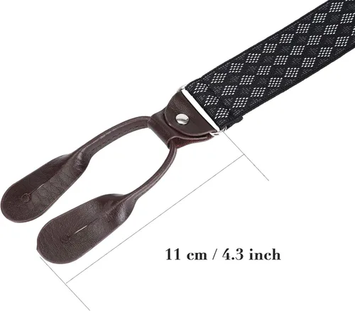 Vista 16 de AWAYTR Tirantes de botón marrón para hombre, tirantes elásticos ajustables en forma de Y