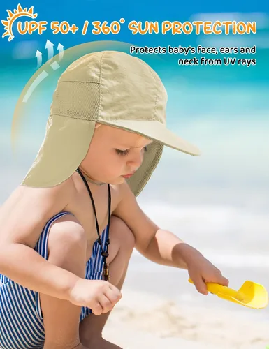 Vista 5 de Durio Sombrero de sol infantil con solapa para el cuello, protección solar UPF 50+, sombrero de verano para bebé, forro transpirable, sombrero