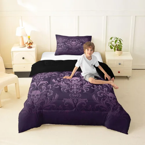 Vista 16 de Erosebridal Juego de ropa de cama damascada gótica para adultos, juego de edredón victoriano antiguo, edredón floral vintage gótico con diseño