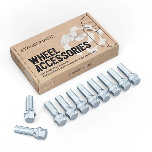 Vista 13 de 10 piezas de birlos plateados de 12 x 1.5 (longitud de vástago de 26 mm, base cónica) de longitud OEM - Compatibles con BMW 128i 135i 318i 320i 325i