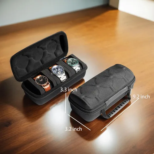 Vista 2 de Funda de viaje rígida de 3 ranuras para reloj, caja de almacenamiento y organizador para hombres y mujeres, con almohada de reloj antimovimiento