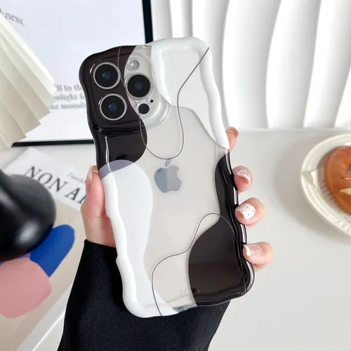 Vista 24 de DEFBSC Funda para iPhone 15 con bonito diseño ondulado, color negro