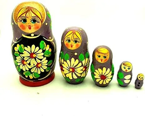 Vista 2 de Matryoshka - Muñeca apilable tradicional pintada a mano con flores, juego de 5 muñecas de anidación tradicionales de 4 pulgadas de alto