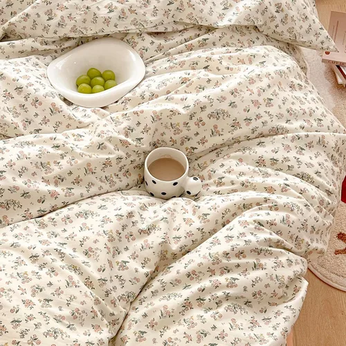 Vista 4 de Juego de funda de edredón con estampado floral estético, tamaño individual XL, acogedor juego de ropa de cama de algodón, tamaño individual XL