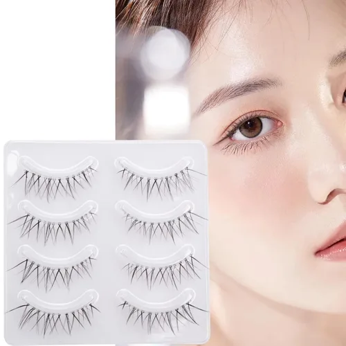 Vista 3 de Pestañas postizas de aspecto natural, 4 pares de pestañas postizas naturales, suaves, ligeras, cómodas, cortas, banda cruzada, hechas a mano