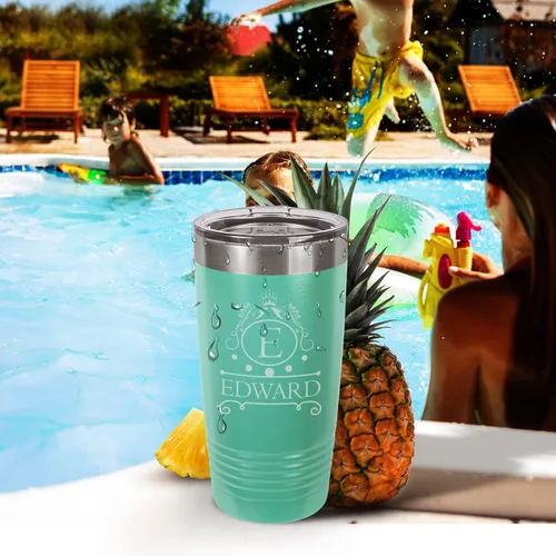 Vista 6 de Vasos de café personalizados con monograma con inicial y nombre, 20 onzas, grabado con láser en acero inoxidable aislado al vacío, taza de viaje