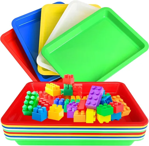 Vista 8 de 10 bandejas de arte de plástico para actividades, bandeja apilable para manualidades, bandeja de almacenamiento plana, bandeja organizadora