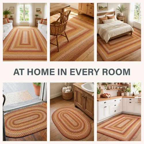 Vista 4 de Homespice Alfombra ovalada trenzada de yute de hoja ámbar, ideal como Hoja de ámbar