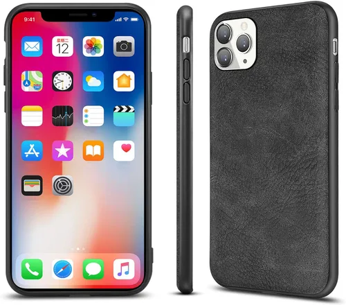 Vista 4 de Funda para iPhone 11 Pro Max, delgada de piel sintética vintage a prueba de golpes, funda protectora híbrida de policarbonato duro para iPhone 11