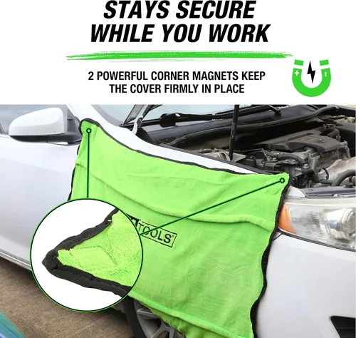 Vista 8 de OEMTOOLS 24899 Funda de guardabarros de forro polar suave, alfombrilla de trabajo verde, protector de guardabarros automotriz, cubierta acolchada