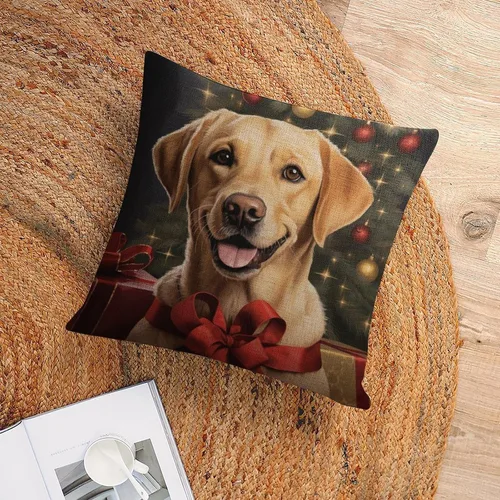 Vista 6 de Funda de almohada estampada con retrato de laboratorio de raza de perro amarillo serio, labrador retriever, fundas de cojín amarillas de laboratorio