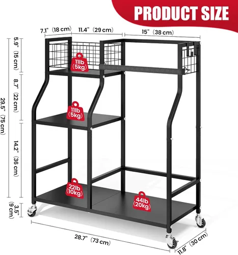 Vista 2 de TOOLF Organizador de bolsas de golf, almacenamiento para palos de golf con ruedas, soporte de metal resistente para bolsa de golf para el hogar