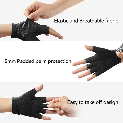 Vista 6 de Guantes de ciclismo para hombresmujeres-almohadilla de 0.197 in guantes de ciclismo de medio dedo bicicleta de carretera MTB guantes de bicicleta