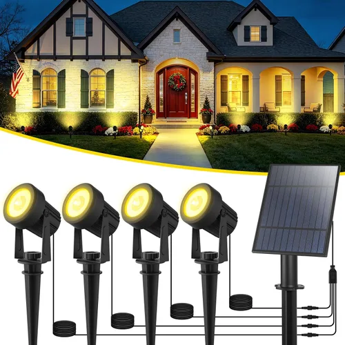 Vista 17 de T-SUN Focos solares al aire libre impermeables, luces de paisaje solares 2 en 1 LED para jardín, focos solares para árbol, jardín, estanque, piscina