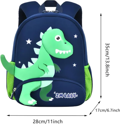 Vista 2 de PXLVR Mochila infantil para niños de 3 a 6 años, mochila de jardín de infantes de dinosaurio para niños y niñas, mochila preescolar, azul (Blue1)