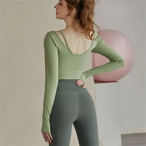 Vista 4 de ZLXDP - Ropa de yoga de manga larga para otoño e invierno, ropa deportiva de secado rápido (color D, talla S)