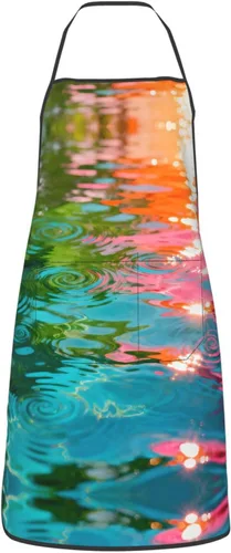 Vista 17 de Colorful Stars Delantal con bolsillos, delantales resistentes a las gotas de agua para mujeres y hombres, delantal ideal para uso doméstico
