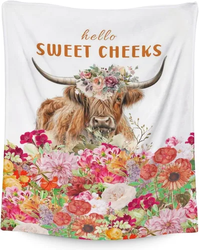 Vista 23 de Mercuryelf Highland Cow - Manta suave, mullida y cálida, 30 x 40 pulgadas, manta pequeña para regazo y cuna, color beige, bonito regalo para bebé