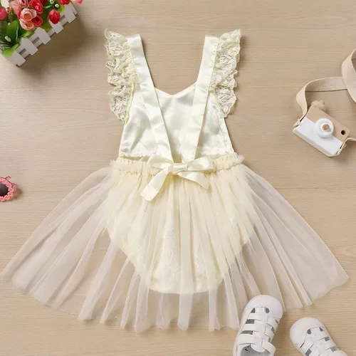 Vista 64 de Traje de bebé niña primer cumpleaños traje de encaje tul mameluco princesa tutú vestido de un año cumpleaños pastel Smash fotografía ropa